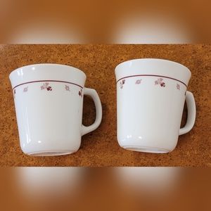 Vintage Corningware Coffee Cups Burgandy Rose D Handle Set of 2